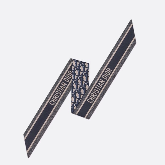 Dior Accessories - CHRISTIAN DIOR The Dior Oblique Mitzah Scarf Navy Blue Silk Twill